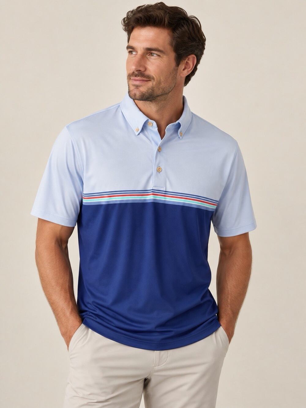 Peter Millar Summer Comfort Mens XL Blue Striped Performance Golf Polo Shirt